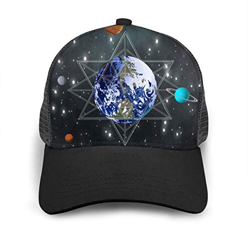 Exterior Nebula Cluster The Earth Tema Mujeres Hombres Gorra de béisbol Ajustable Trucker Malla Plain Sombreros 6 Paneles Gorras Polo Estilo Papá Sombrero Unisex Negro