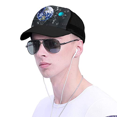 Exterior Nebula Cluster The Earth Tema Mujeres Hombres Gorra de béisbol Ajustable Trucker Malla Plain Sombreros 6 Paneles Gorras Polo Estilo Papá Sombrero Unisex Negro
