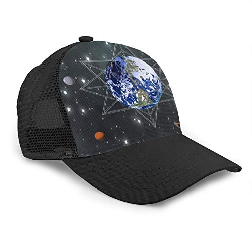 Exterior Nebula Cluster The Earth Tema Mujeres Hombres Gorra de béisbol Ajustable Trucker Malla Plain Sombreros 6 Paneles Gorras Polo Estilo Papá Sombrero Unisex Negro