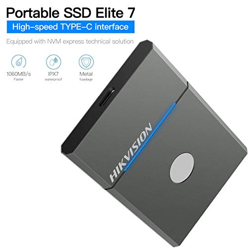 Externo Disco Duro Portátil NVMe Unidad de Estado sólido - hasta 1060MB/s, USB 3.2 Gen.2, USB-A,USB-C, Resistente al Agua y al Polvo,-HIKVISION Elite 7 táctil 1TB SSD(Gris)