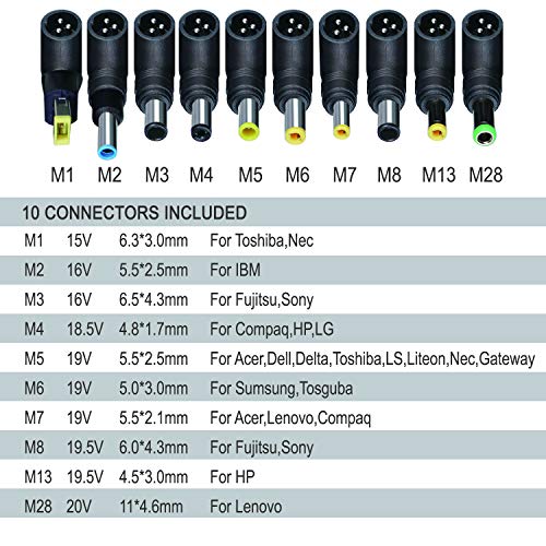 EXTRASTAR 15V 16V 18.5V 19V 19.5V 20V 4.5A 90W Cargador de Adaptador de alimentación Universal para Acer Fujitsu Gateway DELL HP Lenovo Samsung Sony Toshiba Laptop con 10 Conectores