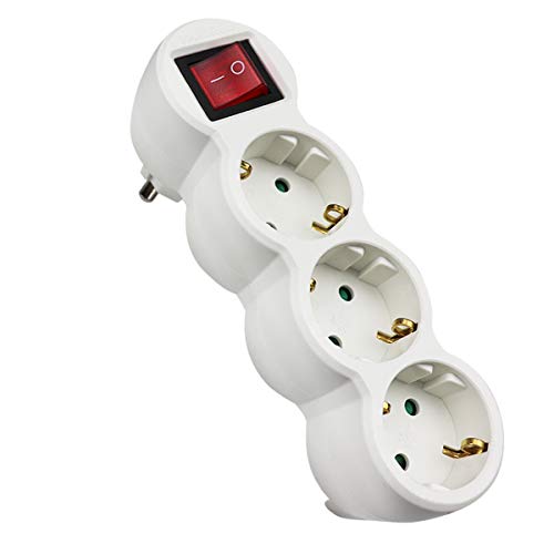 Extrastar adaptador plano con interruptor y tres enchufes schuko. 16A/250V~ MAx.3680W