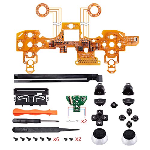 eXtremeRate Botones LED Multicolores para PS4 Control Botón de D-Pad L1 R1 R2 L2 Trigger Joysticks Home Face Teclas DTFS(DTF 2.0) Kit para PS4 Mando CUH-ZCT2 DIY 7 Áreas en 10 Colores-Símbolo Clásico