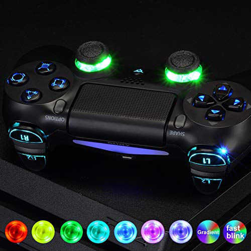 eXtremeRate Botones LED Multicolores para PS4 Control Botón de D-Pad L1 R1 R2 L2 Trigger Joysticks Home Face Teclas DTFS(DTF 2.0) Kit para PS4 Mando CUH-ZCT2 DIY 7 Áreas en 10 Colores-Símbolo Clásico