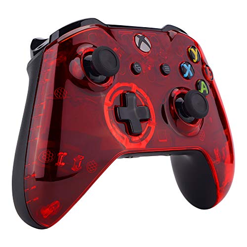 eXtremeRate Carcasa para Control Xbox One S X Protectora de la Placa Frontal Funda Delantera Cubierta Shell Kit de reemplazo para Mando de Xbox One S Xbox One X (Model 1708) Cristal Transparente Rojo