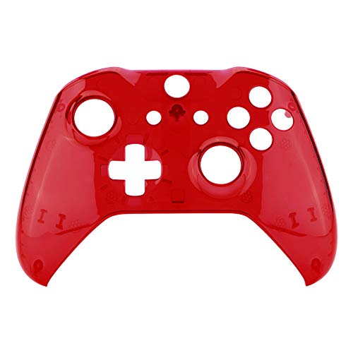 eXtremeRate Carcasa para Control Xbox One S X Protectora de la Placa Frontal Funda Delantera Cubierta Shell Kit de reemplazo para Mando de Xbox One S Xbox One X (Model 1708) Cristal Transparente Rojo