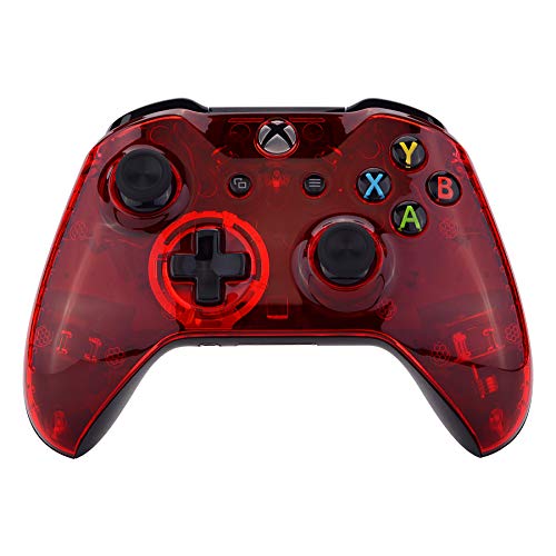 eXtremeRate Carcasa para Control Xbox One S X Protectora de la Placa Frontal Funda Delantera Cubierta Shell Kit de reemplazo para Mando de Xbox One S Xbox One X (Model 1708) Cristal Transparente Rojo