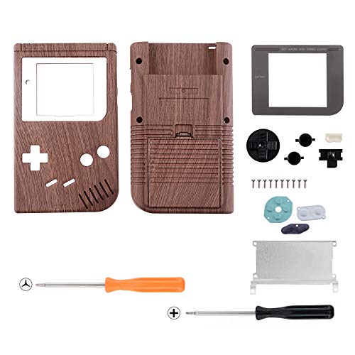 eXtremeRate Carcasa para Gameboy Classic 1989 Funda Protector Placa Cubierta Shell con Botones Plástico de Pantalla para Gameboy Classic 1989 GB DMG-01-NO Incluye Consola Portátil(Grano de Madera)