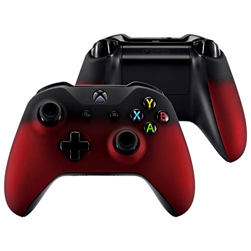 eXtremeRate Carcasa para Xbox One Funda Delantera Agarre Izquierdo Derecho Protectora de la Placa Tacto Suave Cubierta Antideslizante Asa Mango para Mando de Xbox One S/X(Model 1708) Sombra y Rojo