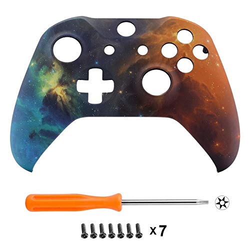 eXtremeRate Carcasa para Xbox One Funda Delantera Carcasa Frontal Kit de reemplazo Tacto Suave Placa Frontal para Mando Controlador de Xbox One X Xbox One S-Modelo 1708(Universo Naranja)