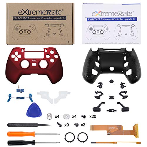 eXtremeRate DECADE Tournament Controller(DTC) Actualización Kit para PS4 JDM-040/050/055 Control Actualización Board&Carcasa Ergonómica&Botones Traseros&Gatillos Stops-No Incluye Mando(Rojo Escarlata)