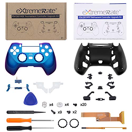 eXtremeRate DECADE Tournament Controller(DTC) Actualización Kit para PS4 JDM-040/050/055 Control Actualización Board&Carcasa Ergonómica&Botones Traseros&Gatillos Stops-No Incluye Mando(Azul a Violeta)