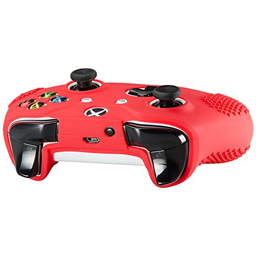 eXtremeRate Funda Silicona para Mando Xbox One Carcasa Suave Cubierta Antideslizante Protectora para Mando Controlador de Xbox One S/X con Dos Grips de Joyticks(Rojo)