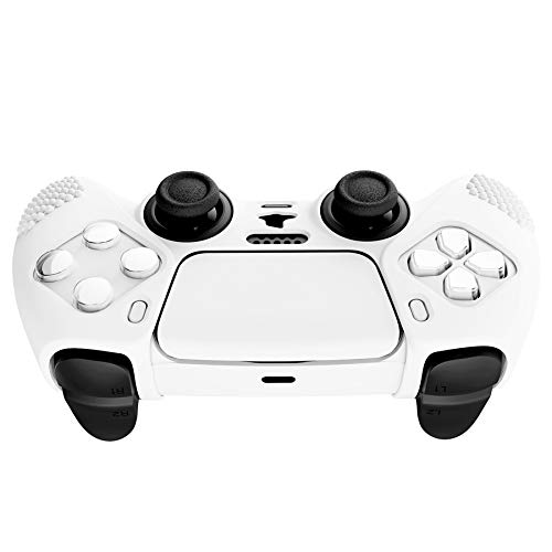 eXtremeRate PlayVital Funda de Silicona para PS5 Protector Tacto Suave Carcasa Ergonómica con 6 Tapas de Joysitcks para Playstation 5 Funda de Goma para PS5 Mando(3D Tachonado-Blanco)