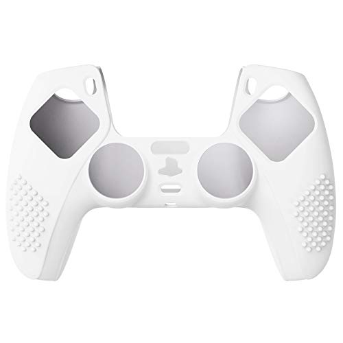 eXtremeRate PlayVital Funda de Silicona para PS5 Protector Tacto Suave Carcasa Ergonómica con 6 Tapas de Joysitcks para Playstation 5 Funda de Goma para PS5 Mando(3D Tachonado-Blanco)