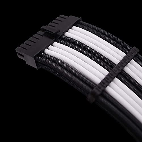 EZDIY-FAB Módulo de Cable con Funda de extensión de PSU Personalizado GPU PC Fuente de alimentación Nylon Suave Trenzado con Kit de Peine 24PIN/8PIN to 6+2Pin/ 8PIN to 4+4PIN-300MM - Negro y Blanco