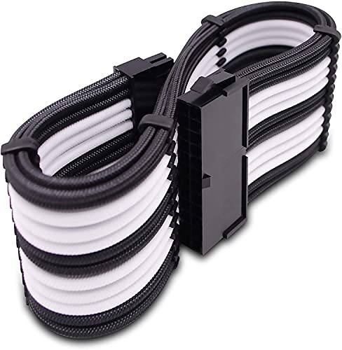 EZDIY-FAB Módulo de Cable con Funda de extensión de PSU Personalizado GPU PC Fuente de alimentación Nylon Suave Trenzado con Kit de Peine 24PIN/8PIN to 6+2Pin/ 8PIN to 4+4PIN-300MM - Negro y Blanco