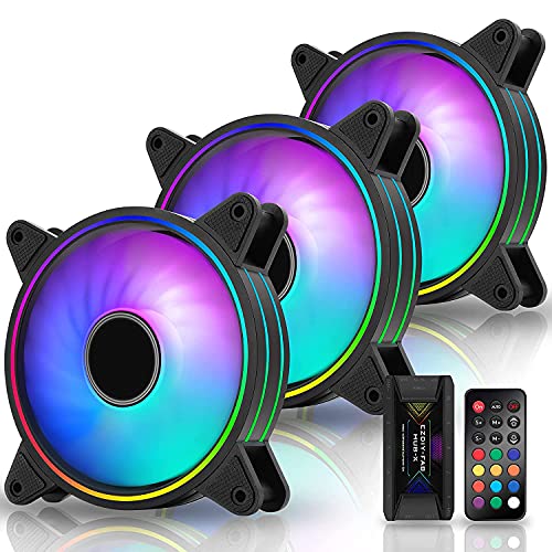 EZDIY-FAB Moonlight 120mm RGB Caso Ventilador con Hub X y Remote,Ventilador 120mm RGB,Placa Base Aura Sync,Control de Velocidad,Ventilador Direccionable para PC Case-3 Pack