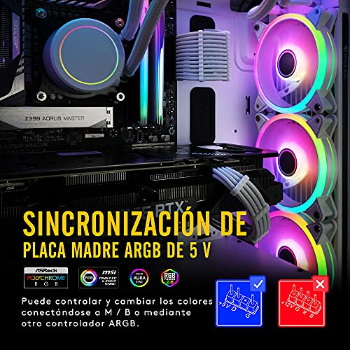 EZDIY-FAB Moonlight Ventilador de Caja RGB 120 mm con concentrador de Ventilador X,Placa Base Aura Sync,Control de Velocidad,Ventilador direccionable para Caja de PC-Blanco 6 Pack