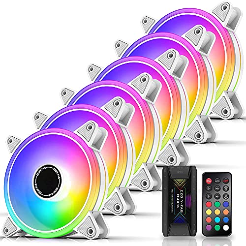 EZDIY-FAB Moonlight Ventilador de Caja RGB 120 mm con concentrador de Ventilador X,Placa Base Aura Sync,Control de Velocidad,Ventilador direccionable para Caja de PC-Blanco 6 Pack