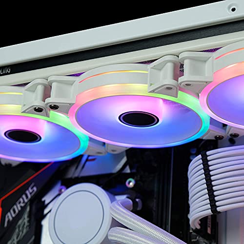 EZDIY-FAB Moonlight Ventilador de Caja RGB 120 mm con concentrador de Ventilador X,Placa Base Aura Sync,Control de Velocidad,Ventilador direccionable para Caja de PC-Blanco 3 Pack
