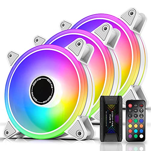 EZDIY-FAB Moonlight Ventilador de Caja RGB 120 mm con concentrador de Ventilador X,Placa Base Aura Sync,Control de Velocidad,Ventilador direccionable para Caja de PC-Blanco 3 Pack