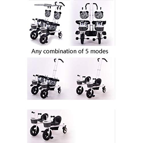 FABAX Cochecito de triciclo gemelo doble bicicleta bicicleta de bebé cinco modos gratis con 3 puntos protección de seguridad carro carro carro bebé carro bebé bebé carro (color: A)
