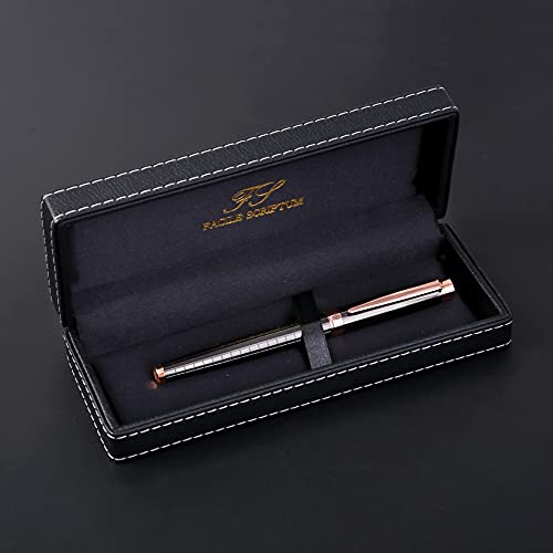 FACILE SCRIPTUM | Modelo Alice Rosé | Pluma metálica de alta calidad con fino estuche de cuero sintético | Oro rosado y gris plata