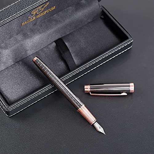 FACILE SCRIPTUM | Modelo Alice Rosé | Pluma metálica de alta calidad con fino estuche de cuero sintético | Oro rosado y gris plata