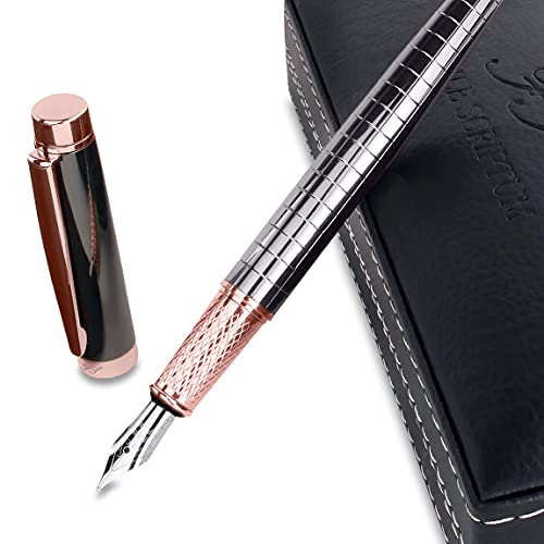 FACILE SCRIPTUM | Modelo Alice Rosé | Pluma metálica de alta calidad con fino estuche de cuero sintético | Oro rosado y gris plata