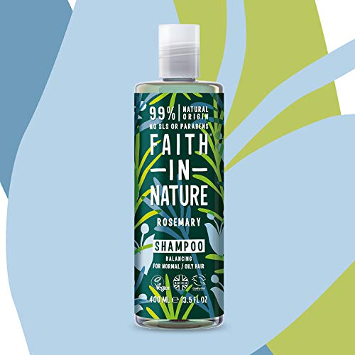 Faith in Nature Champú Natural de Romero, Equilibrante, Vegano y No Testado en Animales, sin Parabenos ni SLS, para Cabello de Normal a Graso, 400 ml