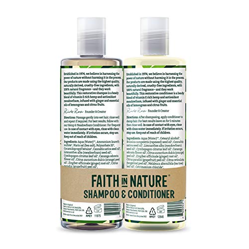 Faith In Nature Set de Champú y Acondicionador Natural de Cáñamo y Aceite de Semillas Meadowfoam, Reparador, Vegano y No Testado en Animales 2 x 400ml 800 ml