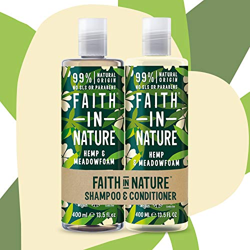 Faith In Nature Set de Champú y Acondicionador Natural de Cáñamo y Aceite de Semillas Meadowfoam, Reparador, Vegano y No Testado en Animales 2 x 400ml 800 ml