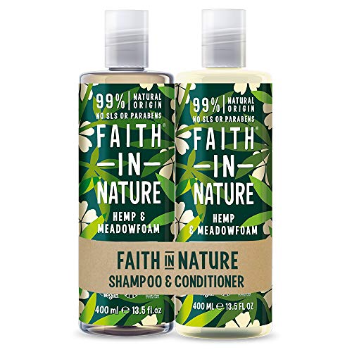 Faith In Nature Set de Champú y Acondicionador Natural de Cáñamo y Aceite de Semillas Meadowfoam, Reparador, Vegano y No Testado en Animales 2 x 400ml 800 ml