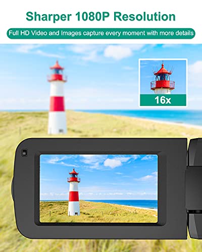 FamBrow Videocámara Cámara de Video Full HD 1080p 36MP videocamara con Zoom Digital 16X Función de Pausa con LCD de 3.0 ”y Pantalla de rotación de 270° Cámara de Video grabadora con Control Remoto
