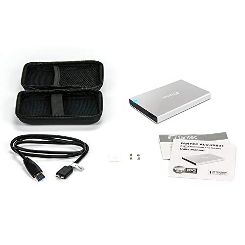 Fantec ALU-25B31 - Carcasa externa para discos duros de 6,35cm (2,5'') SATA y SSD, conexión supervelocidad+ USB 3.1 de hasta 10Gibt/s y UASP, enfriamiento pasivo, de aluminio, plata
