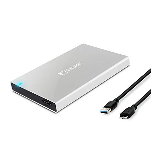 Fantec ALU-25B31 - Carcasa externa para discos duros de 6,35cm (2,5'') SATA y SSD, conexión supervelocidad+ USB 3.1 de hasta 10Gibt/s y UASP, enfriamiento pasivo, de aluminio, plata