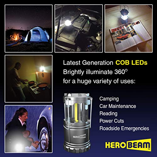 Farol de Camping LED HeroBeam® - Linterna de Camping ¡Tecnología COB LED – Lámpara Plegable con Imanes y Gancho para acampar - Iluminación genial para camping, festivales, vehículos, cobertizos, garajes y cortes de suministro eléctrico - INCLUYE PILAS