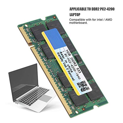 fasient 1 GB RAM DDR2 Memoria de Computadora Portátil, 533 MHz PC2-4200 200 Pines Módulo de Memoria para Laptop, para Intel/AMD