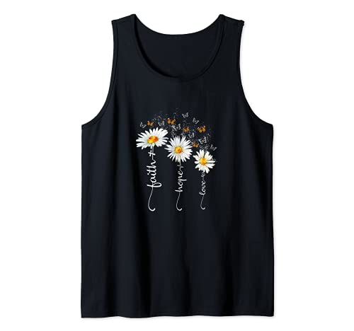 Fe & Esperanza & Amor Mariposa Margarita Chirstian Dios Religioso Camiseta sin Mangas