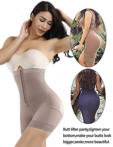 FeelinGirl Faja Patalón para Mujeres Braguita Modeladora s Shapewear de Cintura con Piernas Encaje Dobladillo Marrón Cintura 78-84cm(L/Talla 40-42)