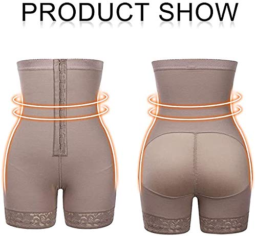 FeelinGirl Faja Patalón para Mujeres Braguita Modeladora s Shapewear de Cintura con Piernas Encaje Dobladillo Marrón Cintura 78-84cm(L/Talla 40-42)