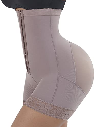FeelinGirl Faja Patalón para Mujeres Braguita Modeladora s Shapewear de Cintura con Piernas Encaje Dobladillo Marrón Cintura 78-84cm(L/Talla 40-42)