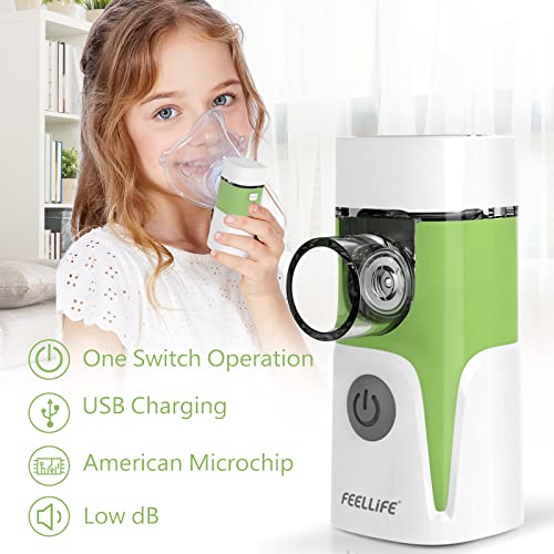 FEELLIFE Nebulizador Portatil Inhalador, Inhaladores para Niños y Adultos, nebulizador de malla silencioso de tamaño bolsillo, Recargable, con función musical