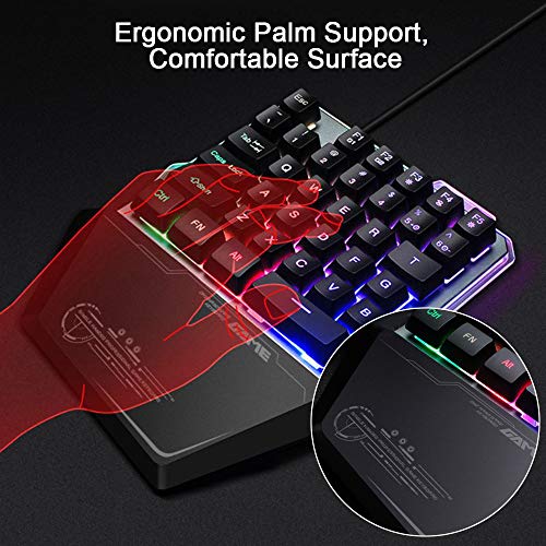 Feicuan Teclado de una Mano Gaming y ratón, Anti-Efecto Fantasma de 35 Teclas RGB retroiluminado Reposamuñecas, Ratón para Juegos con Cable con luz de respiración para PUBG Fps LOL CSGO PC Gamer