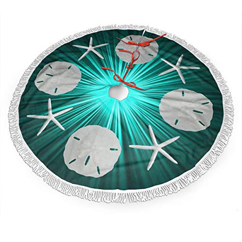 FENTINAYA Falda de árbol de Navidad de dólares de Arena de Navidad Tropical Verde Azulado, Falda de Alfombra de árbol de 30 Pulgadas con Borla para Decoraciones navideñas navideñas