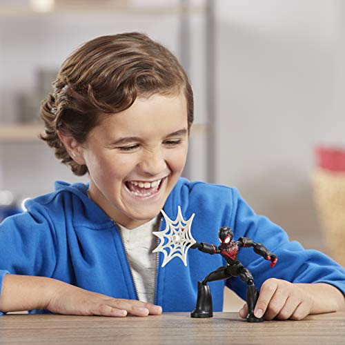 Figura de acción de Miles Morales de Marvel Spider-Man Bend and Flex, Figura Flexible de 15 cm, Incluye Accesorio arácnido, a Partir de 4 años