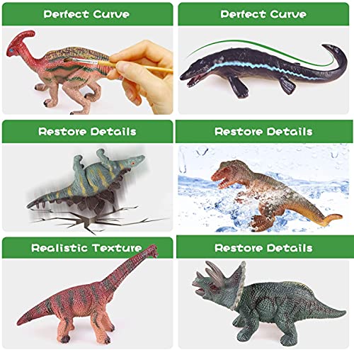 Figuras de dinosaurio de volcán de juguete con estera de juego, figuras educativas de dinosaurios realistas con volcán, piedra y árbol Dino World Playset regalos para niños y niñas