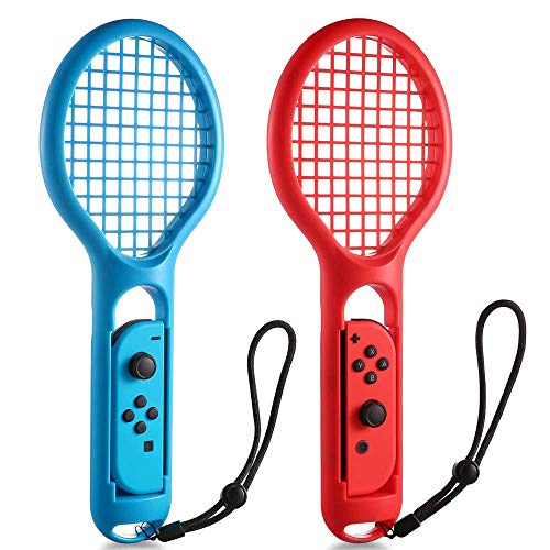 FiiMoo Raqueta de tenis para Nintendo Switch 【 2pzs 】 Joy Con Controller Grip Sports Game Accesorios para Mario Tennis Aces (Azul & Rojo)