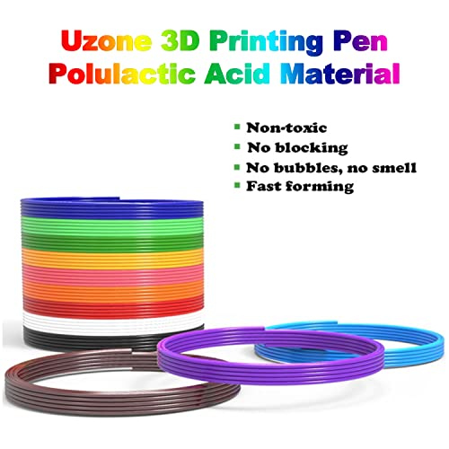 Filamento de 3D Pluma PLA, Uzone 12 Colores 1.75 mm 10 Pies por Color Total de 120 Pies Alta Calidad Pluma de Impresión 3D Filamento 3D Pluma Filamento para Más Inteligente Pluma 3D